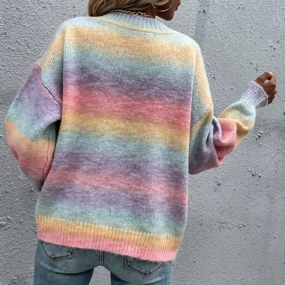 Ombre V-neck Drop Shoulder Sweater - Picture 4 of 4